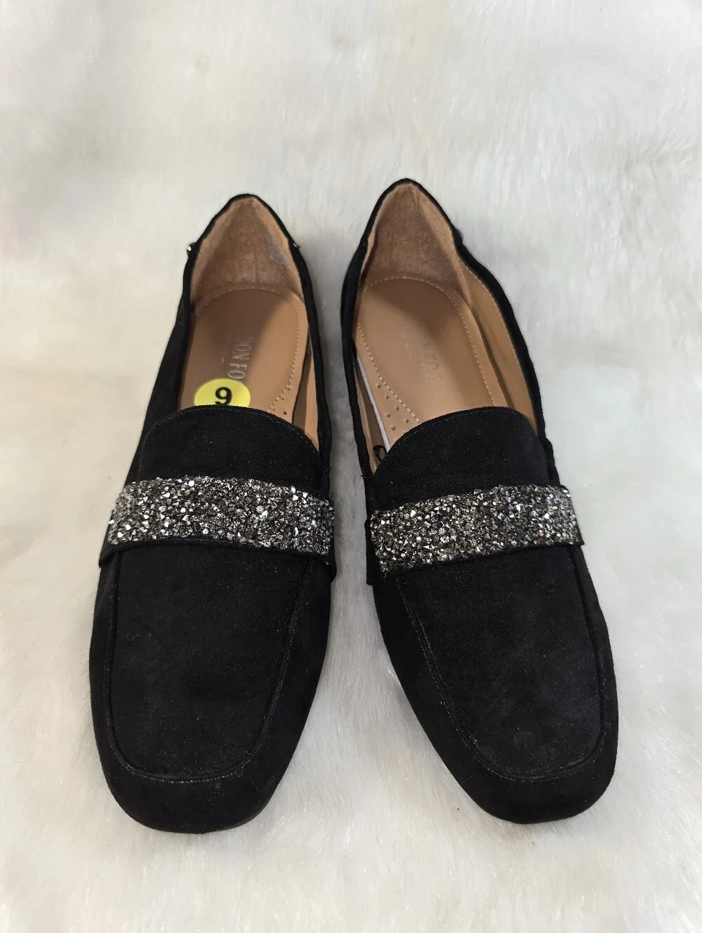 Women's London Fog Alexus Black Suede Loafers with Crystal Strap